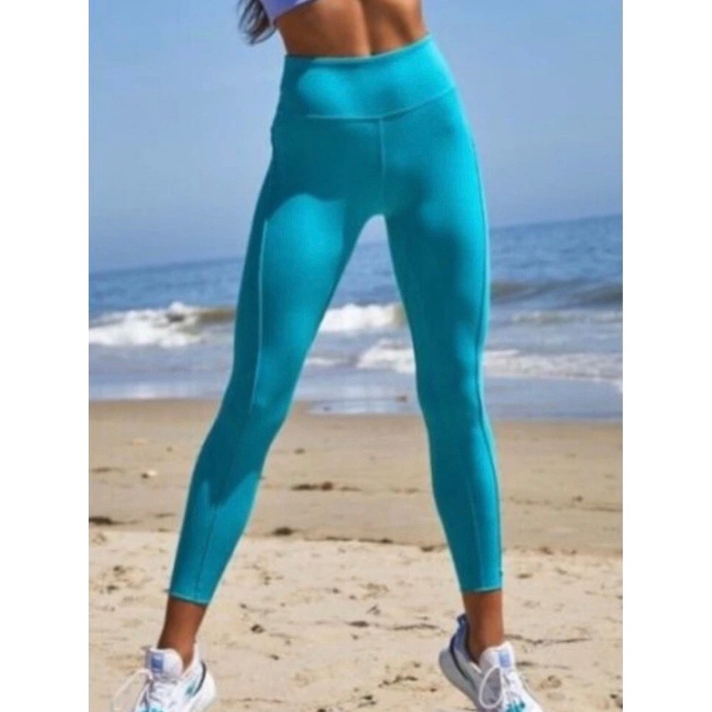 Free People Movement Hearts Aflutter Ruffle Leggings Wavy Waters Blue Size M